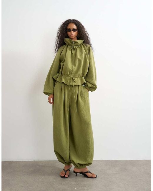 TOPSHOP Green Co Ord Funnel Neck Jacket With Tie Waist