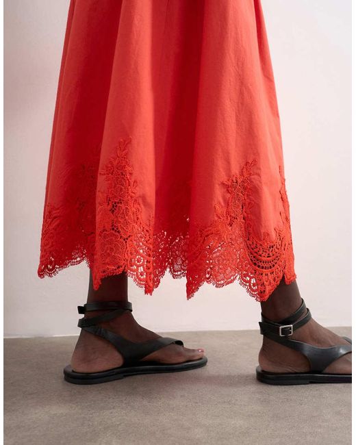 TOPSHOP Red Lace Hem Full Circle Maxi Skirt