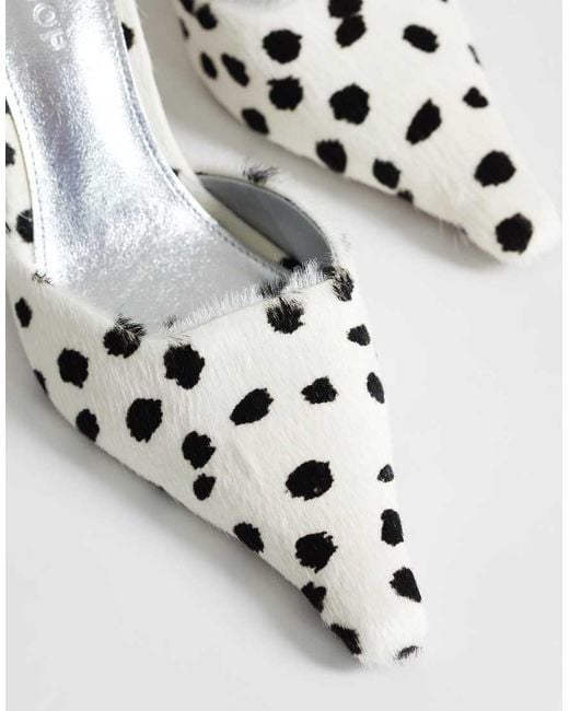 TOPSHOP White Alfie Real Hair On Leather Pointed Mid Heeled Court