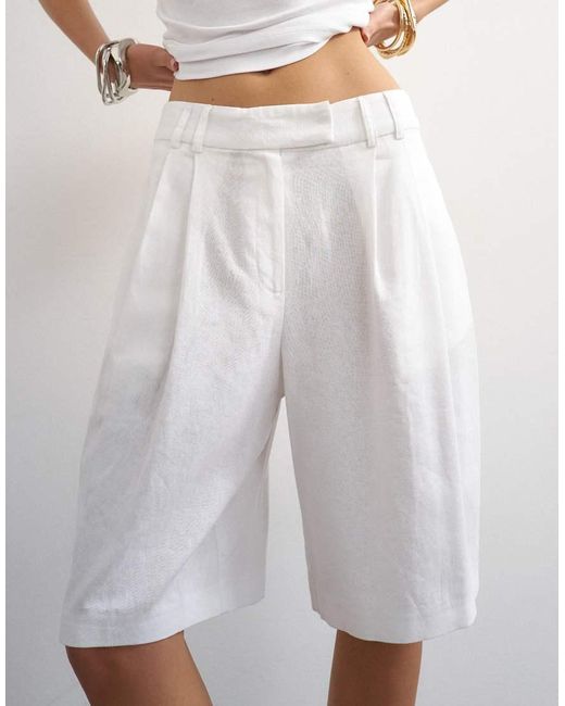 TOPSHOP White Linen Bermuda Short