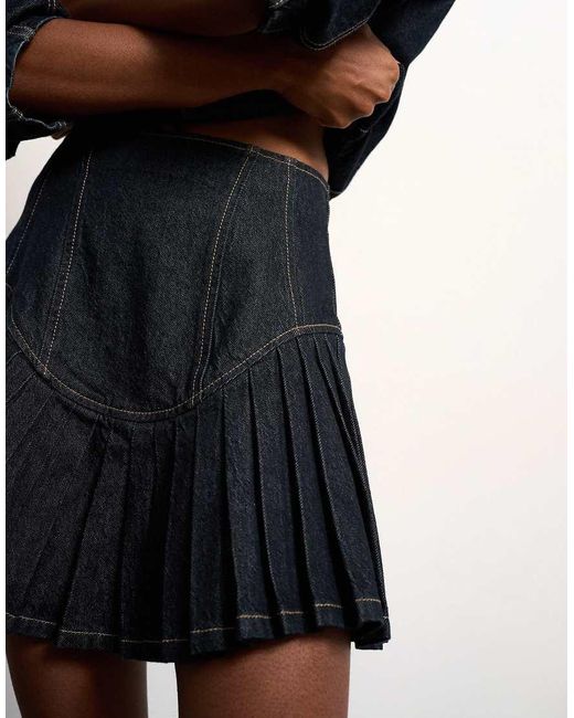 TOPSHOP Natural Tolu Coker X Denim Super Mini Pleated Skirt Circular Design