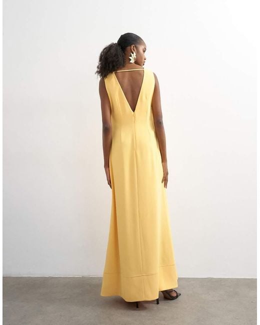 TOPSHOP Natural V Neck Low Armhole Clean Maxi Dress With Deep Hem