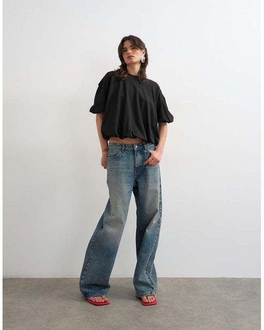 TOPSHOP Black Bubble Hem Tee