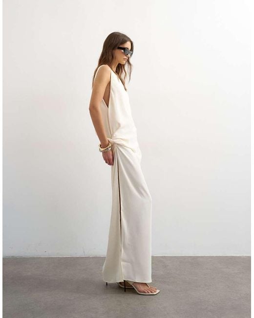 TOPSHOP White Crepe Sleeveless Twist Side Maxi Dress
