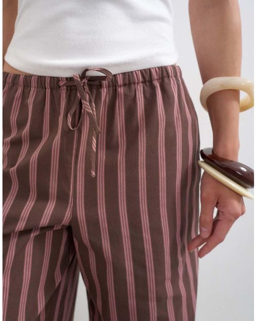 TOPSHOP Brown Stripe Tie Waist Wide Leg Trouser