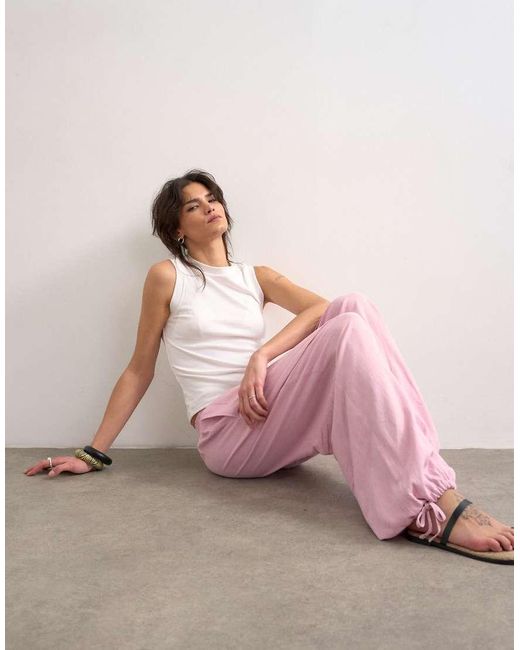TOPSHOP Pink Linen Blend Elasticated Waist Balloon Pants