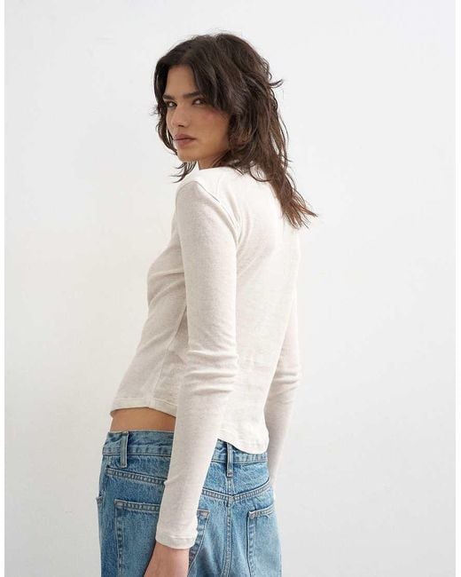 TOPSHOP White Fitted Long Sleeve Henley