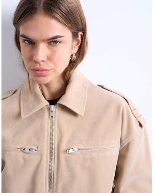 TOPSHOP Multicolor Faux Suede Ovoid Sleeve Bomber Jacket