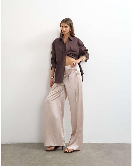 TOPSHOP Natural Satin Wrap Around Lace Detail Trouser