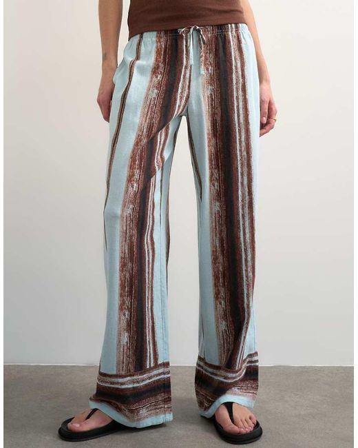TOPSHOP White Linen Painted Stripe Straight Leg Trouser With Deep Cuff