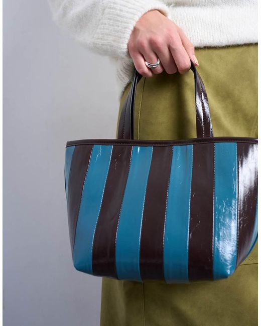TOPSHOP Gray Gemma Medium Stripe Faux Leather Grab Bag