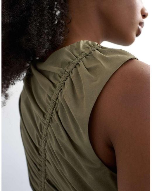 TOPSHOP Green Drawcord Detail Tech Fabric Balloon Maxi Dress