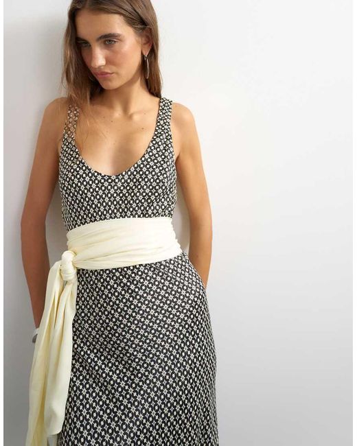 TOPSHOP Multicolor Satin Dropped Waist Maxi Dress With Contrast Tie Belt