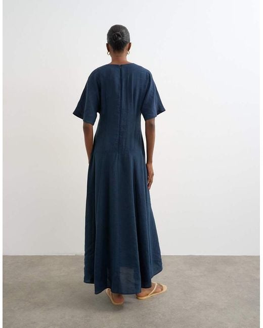 TOPSHOP Blue Cupro Dropped Waist Maxi T-Shirt Dress