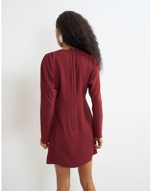 TOPSHOP Red Long Sleeve High Neck Tuck Side Mini Dress