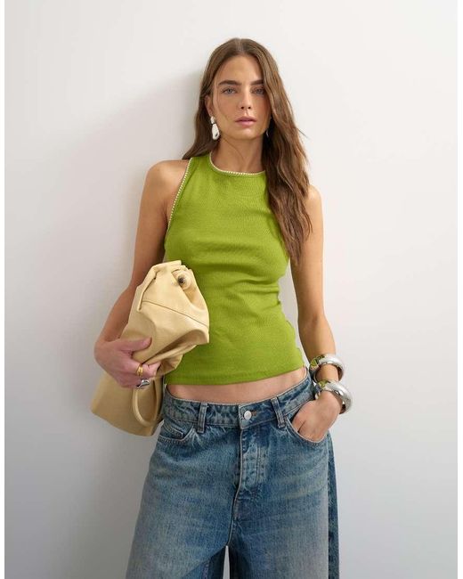 TOPSHOP Green Asymmetric Racer Back Singlet