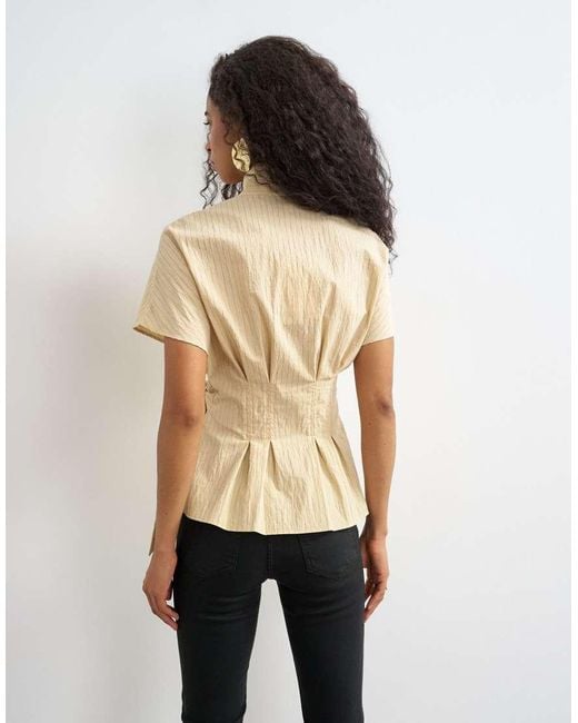 TOPSHOP Natural High Neck Curved Placket Shirt