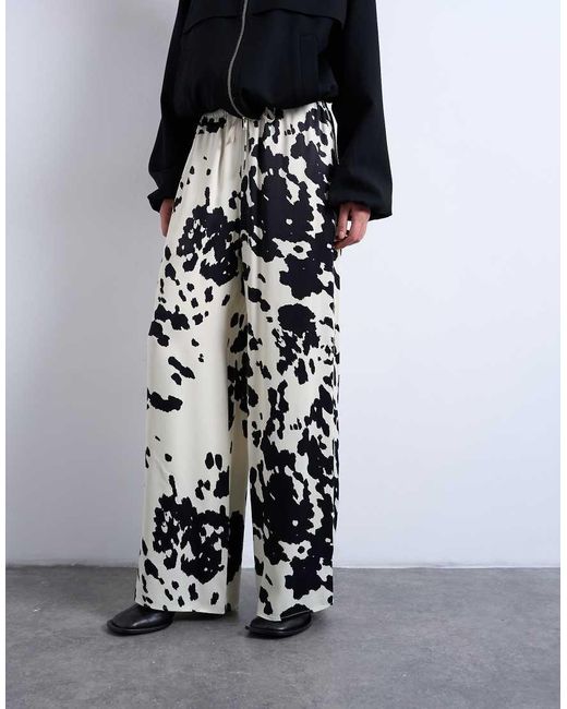 TOPSHOP White Satin Wide Leg With Tie Waist Trouser
