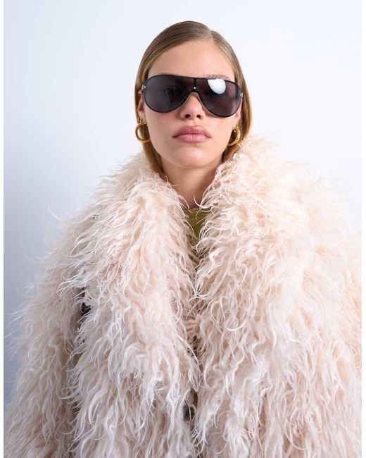 TOPSHOP White Mongolian Faux Fur Funnel Neck Mid Length Coat
