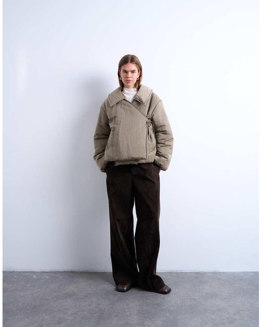 TOPSHOP Natural Short Tie Waist Puffer Jacket