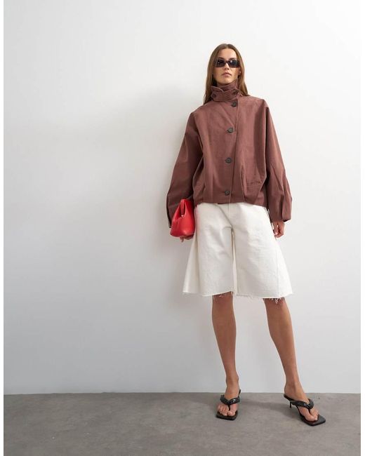 TOPSHOP Red Funnel Neck Bomber Jacket