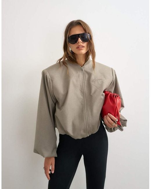 TOPSHOP Natural Oversized Zip Up Bomber Jacket