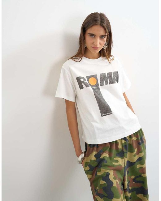 TOPSHOP White 'roma' Graphic Boxy Tee