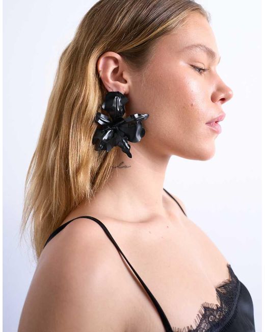 TOPSHOP Brown Erika Statement Floral Stud Earrings