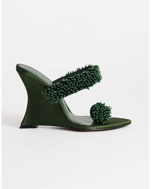TOPSHOP Green Nico Wedge Mules With Embellishment
