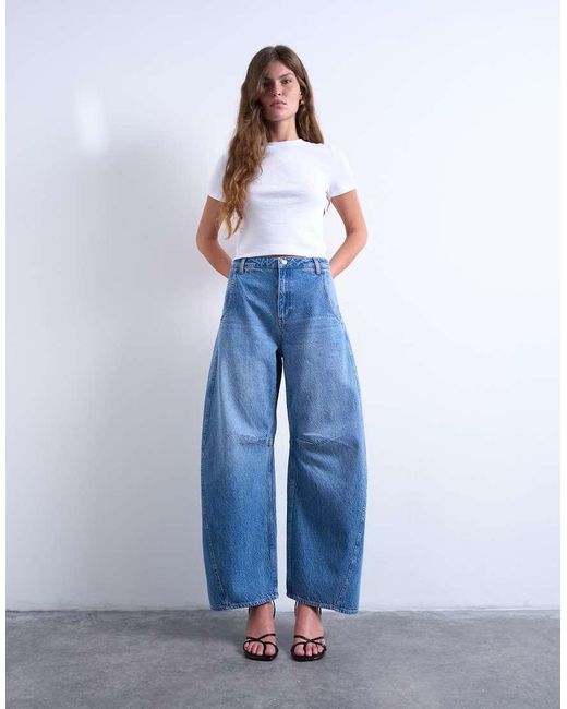 TOPSHOP Blue Horseshoe Mid Rise Barrel Jeans