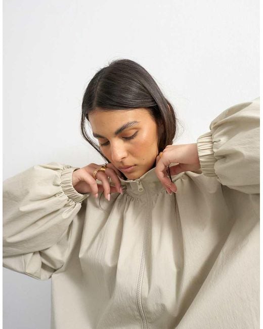 TOPSHOP Blue Pleated Funnel Neck Anorak