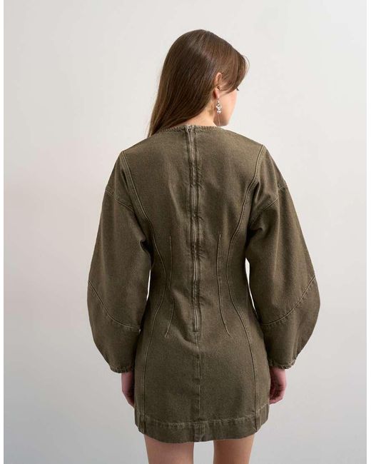 khaki green denim dress Eleanor Denim Cargo Dress – Wild Dove Boutique main image 1