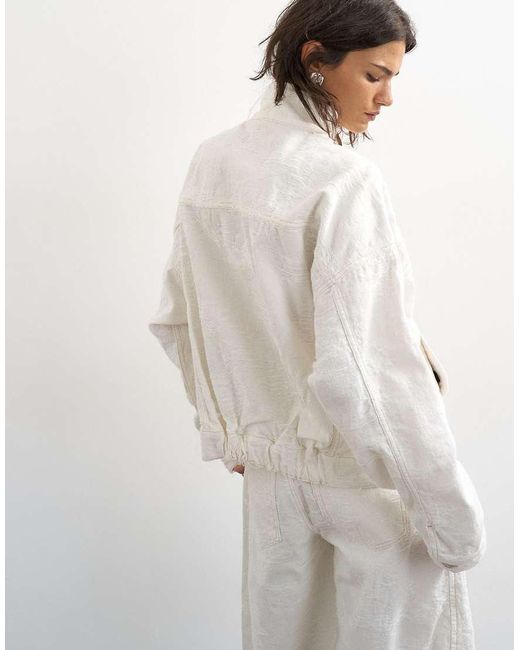 TOPSHOP White Denim Funnel Neck Elastic Waist Jacket