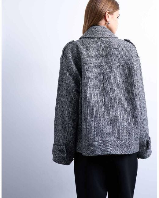 TOPSHOP Gray Formal 80S Double Breast Bomber With Wool