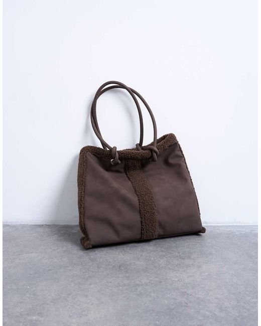 TOPSHOP Brown Tate Shearling Tote Bag