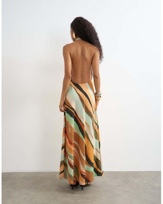 TOPSHOP Multicolor Halter Backless Maxi