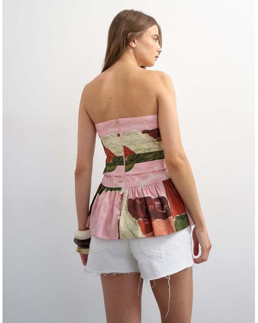 TOPSHOP White Gathered Bust Bandeau With Peplum Hem
