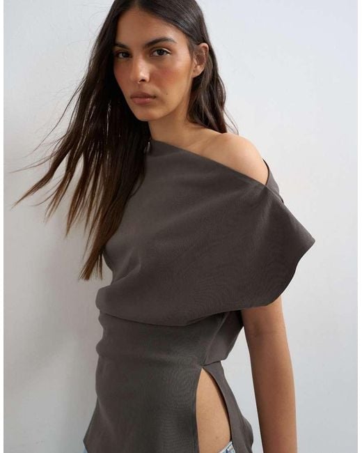 TOPSHOP Multicolor Co Ord Asymmetric Off Shoulder Top