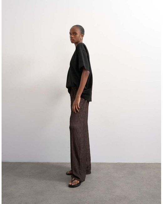 TOPSHOP Brown Plisse Jersey Wide Leg Trousers