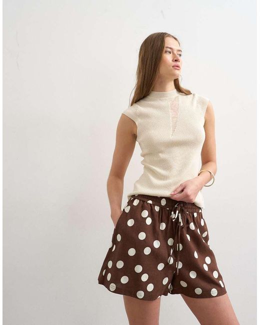 TOPSHOP Natural Linen Mix A-line Shorts