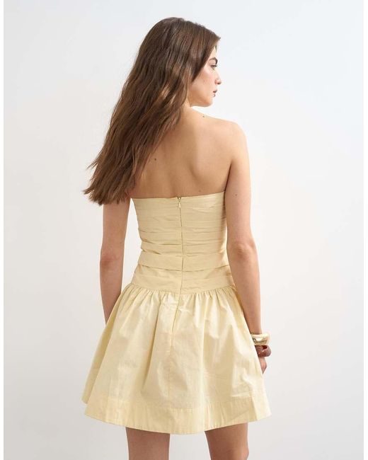 TOPSHOP Natural Poplin Ruched Bandeau Mini Dress