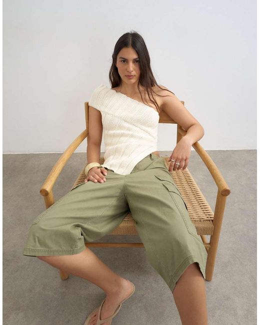 TOPSHOP Green Knit One Shoulder Asymmetric Top