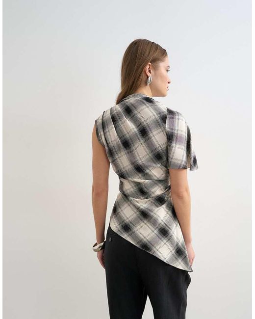 TOPSHOP Gray One Sleeve Slash Neck Top