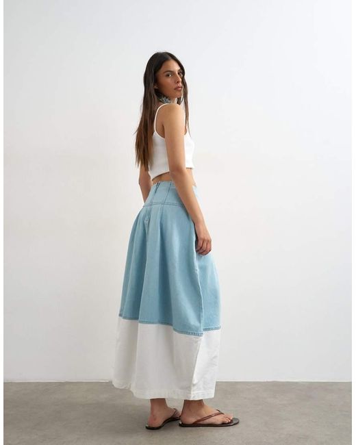 TOPSHOP Blue Denim Barrel Seamed Maxi Skirt