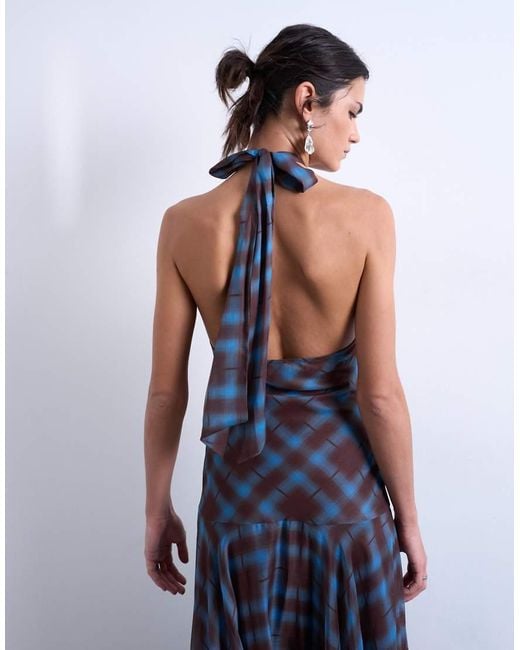 TOPSHOP Blue Volume Hem Dropped Waist Maxi Dress