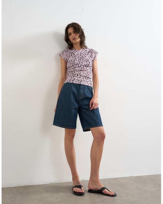 TOPSHOP Multicolor Wrap Front Short Sleeve Top