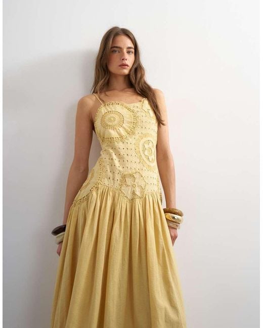 TOPSHOP Natural Premium Embroidered Dropped Waist Maxi Sundress