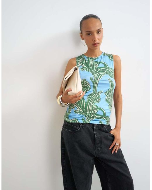 TOPSHOP White Printed Slash Neck Cowl Back Top