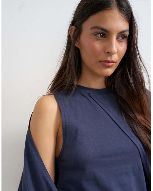 TOPSHOP Blue Cape Draped Tee