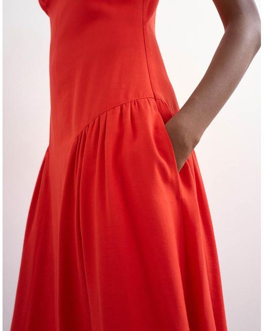 TOPSHOP Red Dropped Waist Maxi Sundress